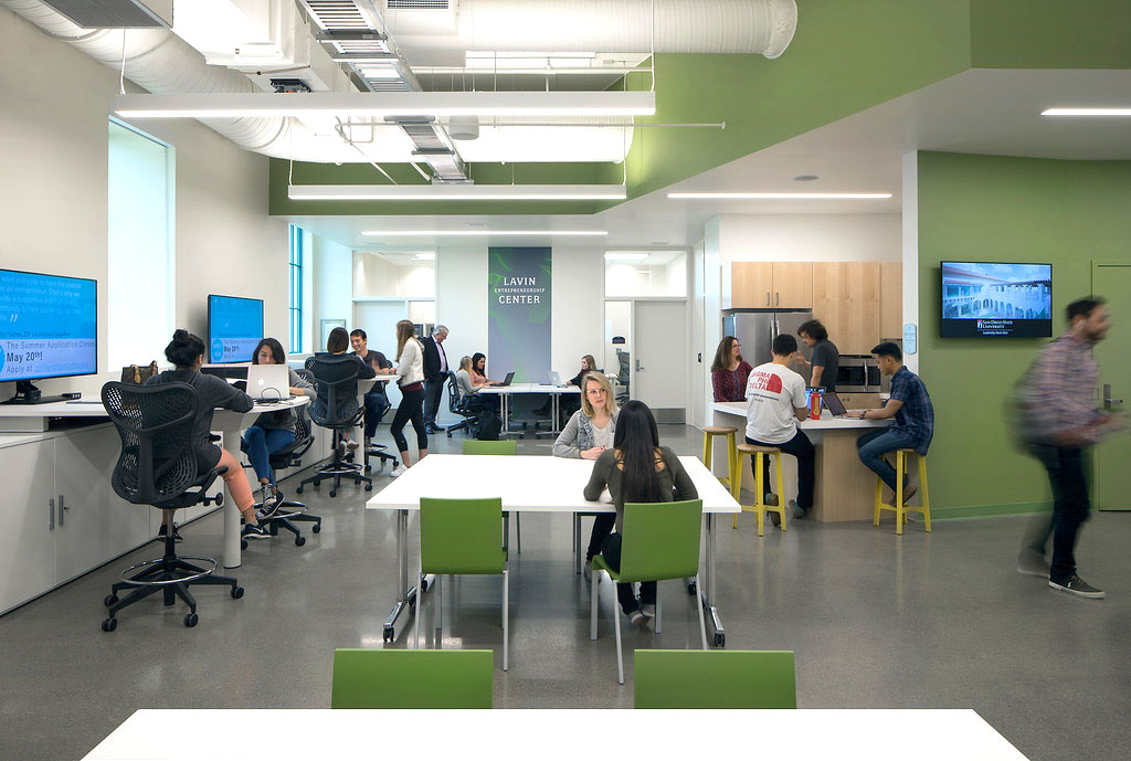 Entrepreneurship center with students sitting around